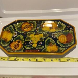 Gerbi Deruta Italy Hand-Painted Ceramic Fruit Platter in Yellow & Navy
